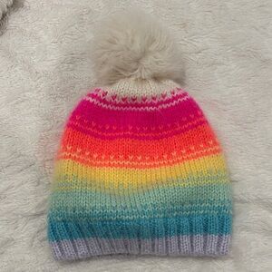Gap Kids Rainbow Knit Pom-Pom Beanie Hat Youth L/XL Pastel Easter Colours